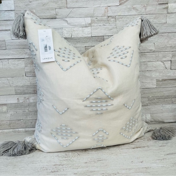 LEMIEUX ET CIE Le Buci Stitch Tasseled Linen Throw Pillow Natural Down Filled - Picture 16 of 16
